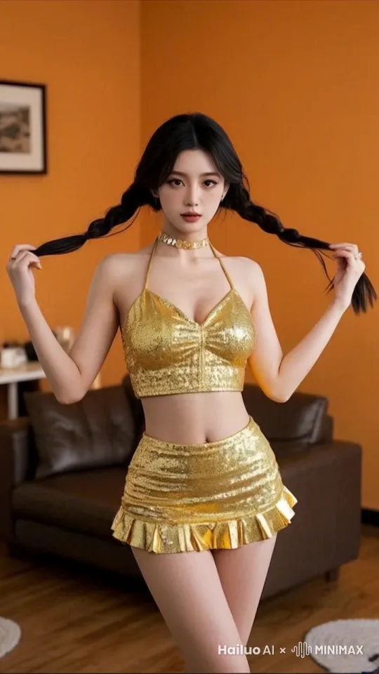 大师运镜  美女双手叉腰  先左后右扭动身姿  接着双手比心  她表情可爱  镜头垂直摇镜 真实流畅地记录下每个动作  柔和光线增添浪漫  正常慢动作，不要有瑕疵 by Hailuo AI Video Generator