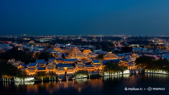 视频脚本:无锡——江南水乡的诗意画卷 拈花湾
开场镜头
拍摄方式:无人机府拍
运镜: 无人机高空俯拍
速度: 缓慢推进
画面:
使用无人机从高空俯拍拈花湾的夜景,展现灯火辉煌的景象。
镜头从高空缓缓推进,逐渐聚焦到拈花湾的核心区域,展现其独特的唐风宋韵建筑与璀璨的灯光交相辉映。
镜头稍微倾斜,捕捉到灯光与水面的反射效果,增强视觉冲击力。
夜幕下的拈花湾,灯火阑珊,禅意流淌,仿若穿越千年时光。 by Hailuo AI Video Generator