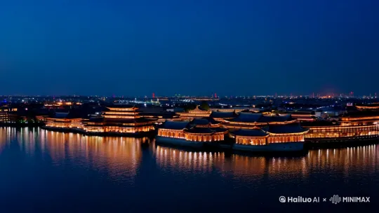视频脚本:无锡——江南水乡的诗意画卷 拈花湾
开场镜头
拍摄方式:无人机府拍
运镜: 无人机高空俯拍
速度: 缓慢推进
画面:
使用无人机从高空俯拍拈花湾的夜景,展现灯火辉煌的景象。
镜头从高空缓缓推进,逐渐聚焦到拈花湾的核心区域,展现其独特的唐风宋韵建筑与璀璨的灯光交相辉映。
镜头稍微倾斜,捕捉到灯光与水面的反射效果,增强视觉冲击力。
夜幕下的拈花湾,灯火阑珊,禅意流淌,仿若穿越千年时光。 by Hailuo AI Video Generator
