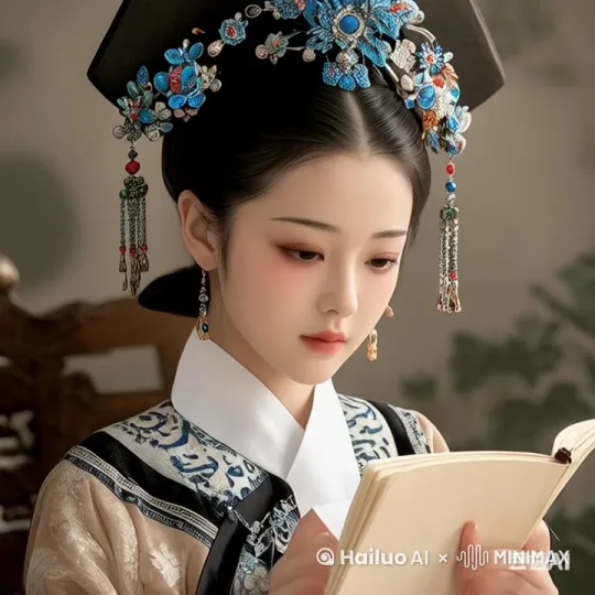 让读书的女孩会心地微笑起来，然后以手捂嘴 by Hailuo AI Video Generator