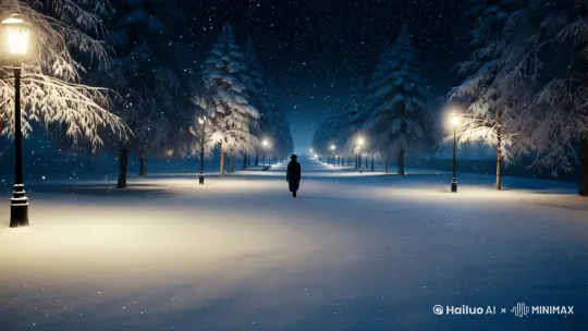 黑夜下雪的街道 by Hailuo AI Video Generator