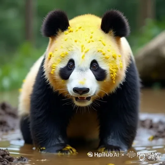 在泥塘里的半大熊猫 by Hailuo AI Video Generator