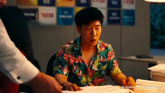 【短视频剧本：《摸鱼之王》】

场景：现代办公室，墙上挂满“奋斗”标语。男主（王大锤）趴在工位打瞌睡，嘴角挂着口水。

老板（穿花衬衫的光头）突然闪现，甩出三张A4纸拍在桌上。
老板（咆哮）：“这份报表、PPT、策划案明早都要！做不完就睡公司！”

王大锤惊醒，偷偷摸出手机发消息：“江湖救急！老地方！”

镜头切到茶水间，程序员小李从微波炉掏出烤红薯，神秘兮兮递出U盘：“终极摸鱼神器3.0版，自动办公系统，代价是...”话没说完王大锤已夺走U盘。

深夜办公室，王大锤把U盘插进主机。机械女声响起：“检测到996病毒，启动摸鱼防御模式！”键盘突然伸出八只机械假手疯狂敲击，主机弹出小风扇给王大锤吹风。

清洁阿姨推门而入，见状惊呼：“闹鬼啦！”抄起拖把砸向电脑。假手接住拖把跳起机械舞，王大锤慌乱中撞翻咖啡，泼在身后不知何时出现的老板裤裆上。

老板（夹着腿）：“其实...我电脑里也装着摸鱼神器2.0版...”

片尾彩蛋：窗外无人机吊着烧烤奶茶缓缓靠近，屏幕上弹出【未完待续】

（全片台词结合夸张表情和快节奏剪辑，关键道具：会跳舞的假手、突然变脸的老板、总在奇怪位置出现的烤红薯） by Hailuo AI Video Generator