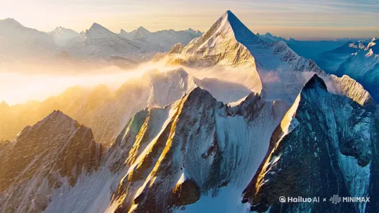 1. 初始场景（0-3秒）
- 镜头：无人机高空俯拍珠穆朗玛峰式雪山全景
- 细节：晶莹冰川/钻石尘雾/晨光中的金色雪顶
- 动态：缓慢推进镜头，雪花在逆光中闪烁

【技术参数】
- 分辨率：8K HDR
- 帧率：48fps（喷发时切换120fps慢动作）
- 色彩梯度：Logarithmic渲染

【风格参考】
- 地质纪录片真实感 × 《魔戒》史诗级场景
- 参考作品：BBC《地球脉动》火山特辑  by Hailuo AI Video Generator