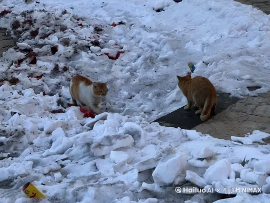 镜头灵活移动，动态追踪两只猫展开史诗级暴力决斗的场面。镜头紧紧跟随着画面中的两只猫，它们的拳脚以极快的速度相互攻击，如同快动作电影般，呈现出一场惊心动魄的生死搏斗。 by Hailuo AI Video Generator