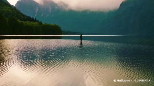 在一个细雨绵绵的夏日，周围山水映照着， by Hailuo AI Video Generator