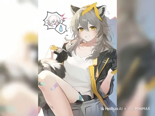 动起来，眨眼，右手拍拍身上的灰 by Hailuo AI Video Generator