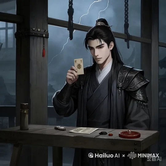 场景6：刑房·陆延章的出现
画面：陆延章从刑架后转出，指尖捏着密信，火漆印正是北境黑鹰部落的图腾。
对话：
陆延章：萧总旗可识得此物？
萧砚：指挥使的玉佩倒是别致。听闻顾首座殡天那夜，浑天仪地宫少了两件古物。
特效：窗外惊雷乍响，萧砚掌心的残玉突然发烫。 by Hailuo AI Video Generator