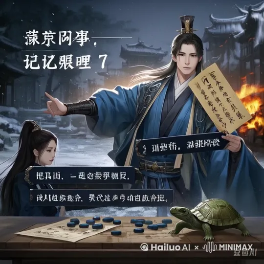 画面：萧砚的记忆如潮水涌来，现代警队爆破现场的冲天火光，镇抚司卷宗室泛黄的北境舆图，雪夜荒庙里与神秘女子对弈的残局。
旁白：萧砚终于想起为何觉得卦签眼熟——那青铜表面的蝌蚪状纹路，分明与他前世追查的甲骨文走私案中，那批刻着神秘星图的龟甲如出一辙。
特效：记忆画面快速闪现，最终定格在卦签的蝌蚪状纹路上。 by Hailuo AI Video Generator