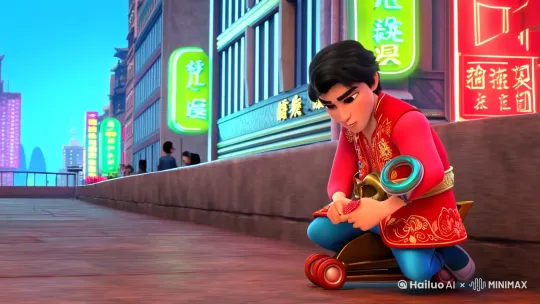 【BGM推荐：周杰伦《爱的飞行日记》+哪吒传奇主题曲remix】

（文案正文）

"情人节长安街最靓的仔，居然是踩着风火轮来卖玫瑰的！"

闹海的小英雄今天换了新皮肤，藕粉肚兜外罩着绣金线的红马甲，乾坤圈改成了爱心形状，混天绫在霓虹灯下闪着粉红光晕。哪吒蹲在写字楼天台边缘数花瓣："月老说现代人姻缘线太复杂，小爷亲自来发恋爱号码牌。"

第一站闯入咖啡馆，对着戴耳机码字的程序员打个响指，键盘突然蹦出满屏粉色爱心。"996的姻缘卦象显示——"他抽出两根吸管插进同一杯奶茶，"共享奶茶符，今日生效！"第二站闪现公园长椅，把大爷大妈跳广场舞的音响切成《今天你要嫁给我》，混天绫卷起满地银杏叶拼成巨型二维码："扫这个领桃花符，有效期三百年起步。"

最绝的是晚高峰地铁站，三头六臂全开模式启动。左手举着"单身狗优先通道"灯牌，右手给牵手情侣发"不分手令牌"，剩下四只手忙着给路人系红线。有个西装小哥被红线缠住公文包，拽出来的竟是暗恋女同事的照片，哪吒眨眼间把照片变成3D投影出现在车厢显示屏。

"都说我闹海是熊孩子，这次要闹的是爱河！"他踩着风火轮掠过城市天际线，身后炸开的不是烟火而是漫天桃花雨。最后掏出手机自拍，背景是银河系星云旋转成心形："转发这个藕霸，今年有人陪你踩风火轮吃糖葫芦看晚霞！"

（收尾定格画面：哪吒把火尖枪变成丘比特之箭，瞄准镜头时突然露出虎牙笑："喂，那个刷视频傻笑的，说的就是你——情人节快乐鸭！"） by Hailuo AI Video Generator