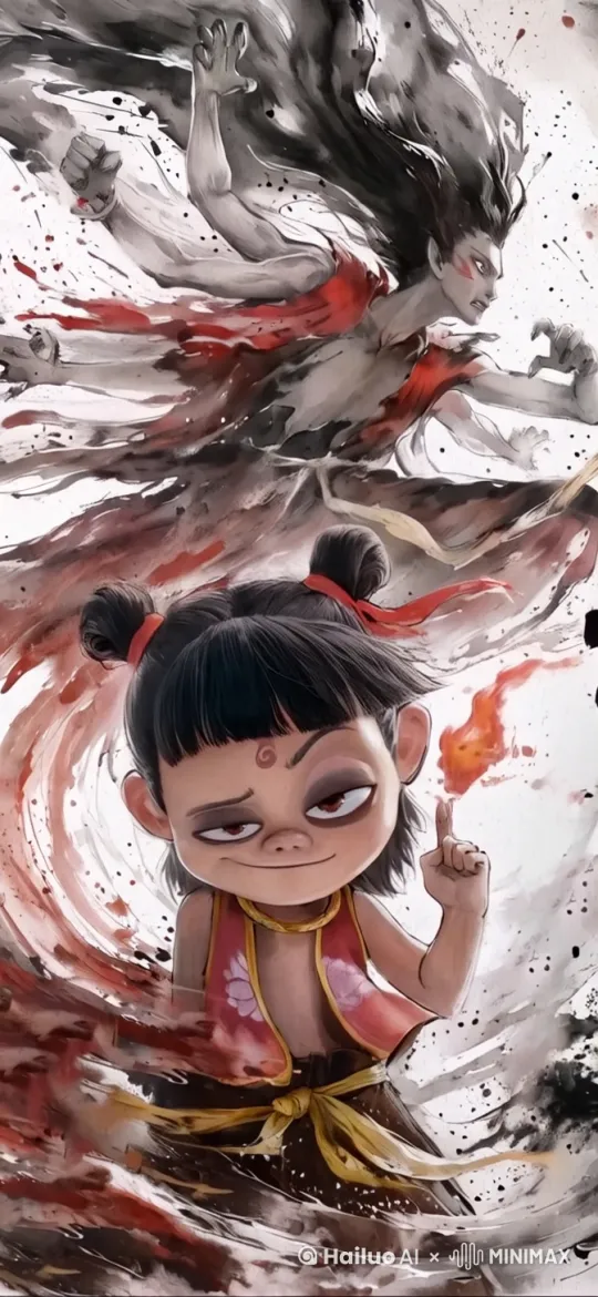 让背景后面的哪吒动起来，显得栩栩如生，要有镜头拉伸效果 by Hailuo AI Video Generator