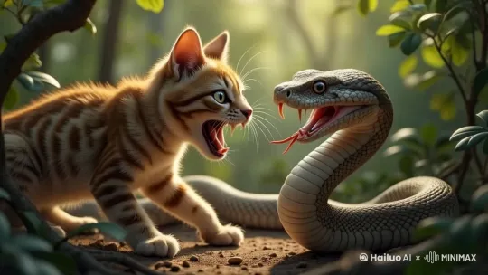 猫咪大战蛇 by Hailuo AI Video Generator