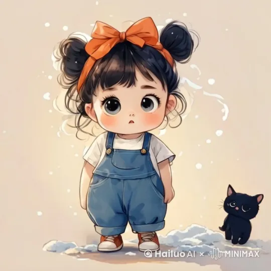 小猫问小女孩，你准备去哪呀？我也想跟着去。小女孩高速小猫，我要去饭店吃饭，你不能去。边走边说 by Hailuo AI Video Generator