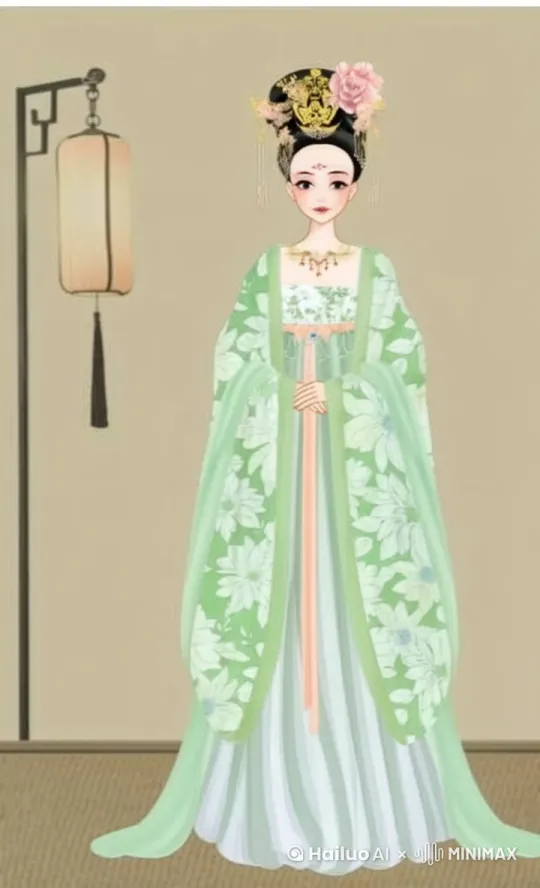慢动作转身，微笑抚摸发髻 by Hailuo AI Video Generator