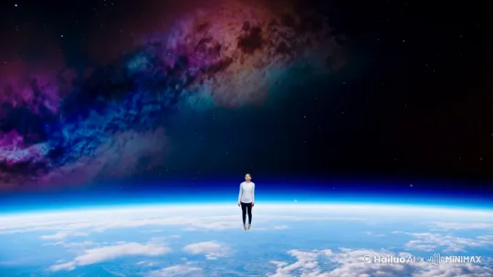 在宇宙中一个人在空中漫步，忽然出现一条空间裂缝从中飞出一条有五个头每个头颜色不同身体为暗黑色的巨龙它吼叫着瞬间宇宙爆炸了，巨形摄影，64k电影，时长(0：00~0:15)， by Hailuo AI Video Generator