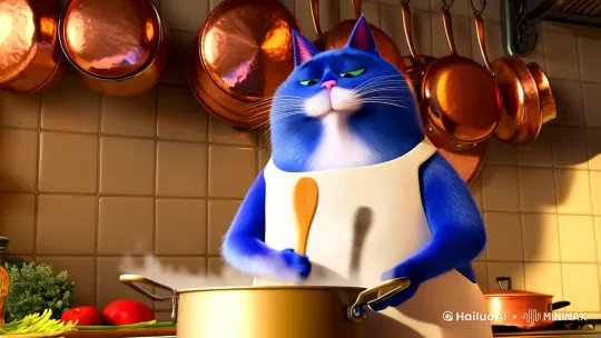 画一只蓝色胖猫做饭 by Hailuo AI Video Generator