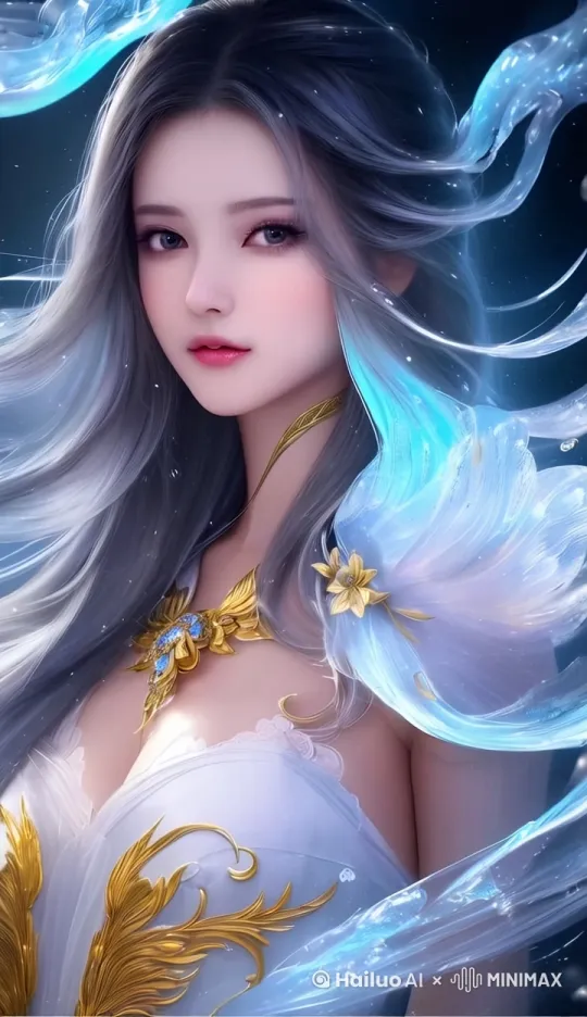她的五官如同精雕细琢的艺术品，眉如远山含黛，眼似秋水盈盈，长睫轻颤间仿佛能撩动心弦。鼻梁高挺而秀气，唇若点樱，微微上扬的弧度带着一丝不经意的诱惑。肌肤如玉，透出淡淡的光泽，每一处线条都恰到好处，既有东方的柔美，又带着几分西方的立体感，令人一眼难忘。镜头慢慢从左到右，眼睛狐媚眨动，嘴巴轻轻微笑， by Hailuo AI Video Generator