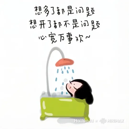 花洒轻轻摆动，水滴落下去动起来，眼睛嘴巴头型完全不改变。 by Hailuo AI Video Generator