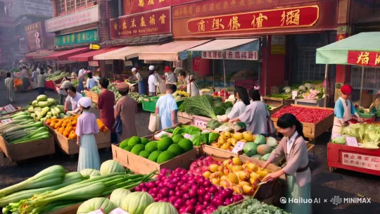 广东清晨菜市场，80年代广东菜市场，热闹，宫崎骏画风，日式经典动漫，大师画风，高清 by Hailuo AI Video Generator