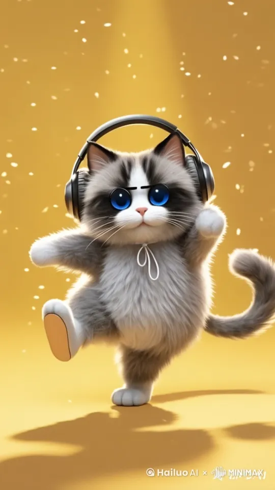 猫站立起来，像人一样，跳起了街舞，动作幅度大 by Hailuo AI Video Generator