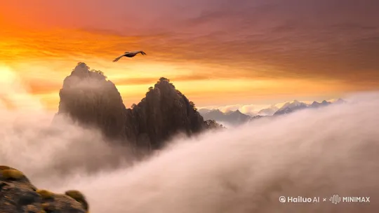 【场景描述】
1. 全景镜头:云雾缭绕的陡峭山峰之巅,东方泛起金红色朝霞
2. 人物特写:面容俊朗的古代青年(约25岁),身着蓝白渐变广袖交领汉服,衣袂在强风中剧烈飘动
3. 环境动态:强劲的山风掀起人物长发,发间银色发饰若隐若现
4. 动物元素:左侧卧着威风凛凛的金色雄狮(鬃毛随风舞动),高空盘旋着展翅的深褐色苍鹰
5. 光影效果:晨光穿透云层形成丁达尔效应,人物侧脸笼罩在温暖的金色光晕中
【视觉特效】
- 水墨风格云海:流动的半透明云雾采用动态水墨渲染
- 布料模拟:汉服采用高精度布料物理引擎,呈现丝绸质感
- 毛发系统:雄狮鬃毛与人物长发需独立动力学模拟
- 鸟类飞行动画:苍鹰翅膀扇动符合空气动力学原理
【镜头语言】
1. 开场:航拍式镜头穿越云层展现山脉全貌
2. 转场:快速推近至山顶人物中景
3. 运镜:环绕式镜头360度展示人物与雄狮的互动
4. 特写切换:交替呈现被风吹动的发丝/衣襟/狮鬃细节
5. 高潮镜头:朝阳完全跃出云海时苍鹰长啸飞过画面
【色彩方案】
- 主色调:靛青(山峰)x 琥珀金(阳光)x 月白(衣袍)
- 点缀色:朱砂红(朝阳)x 狮鬃金
- 阴影处理:采用青灰色冷调阴影增强立体感
【技术参数】
- 分辨率:4K UHD(3840×2160)
- 帧率:60fps带动态模糊
- 渲染模式:光线追踪全局照明
- 宽高比:2.39:1 超宽银幕 by Hailuo AI Video Generator