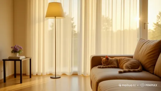 an organge cat woke up, have a yawning, jump towards the camera, cat furs stands and flies by Hailuo AI Video Generator