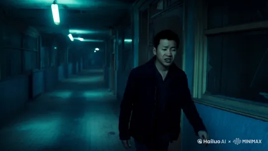 场景1：废弃的医院走廊 （昏暗的灯光，偶尔闪烁。风从破旧的窗户吹进来，带来一阵阵阴冷的气息。）
角色：李明（主角），护士小张（鬼魂）
李明（自言自语）：怎么会这样？明明已经下班了，为什么这里还有灯光？
（李明走进医院，发现走廊尽头有一间亮着灯的病房。他感到一丝不安，但好奇心驱使他走向那间病房。）[右移,左摇,跟随] by Hailuo AI Video Generator
