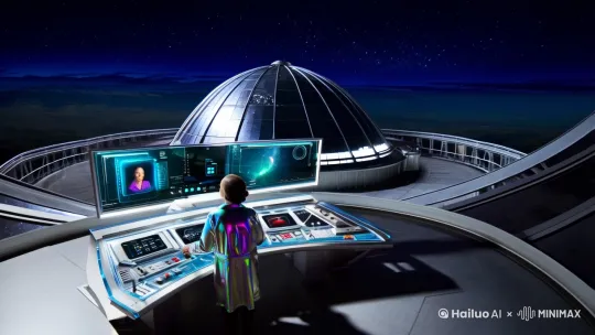 Create a realistic and futuristic video of an astronomer in an observatory with a strong narrative focus. The astronomer, a professional in a high-tech lab coat made of nano-materials, is preparing to observe a newly discovered supernova. The lab coat has reflective surfaces and smart interfaces, and the astronomer's AR goggles provide real-time data visualization.

The video begins with a wide shot of the observatory, then zooms into the dome where the astronomer is setting up the equipment. The control panel, made of high-strength glass and metal alloy, has multiple touchscreens and physical buttons, with an AI assistant for voice recognition and data analysis. The displays use OLED technology, showing vibrant and detailed images of the night sky.

The astronomer operates the control panel with precise and fluid movements, adjusting the telescope's angle and focus. The telescope, equipped with adaptive optics and automatic tracking, rotates smoothly, its mirror reflecting the starlight. The mechanical structure of the telescope is intricate and precise, with a metallic sheen that highlights its high-tech nature.

As the observation progresses, the astronomer notices an unexpected change in the supernova's brightness. The AR goggles display real-time data and analysis, and the astronomer's expression changes from surprise to excitement. The video captures the astronomer's focused and analytical thinking, with close-up shots of the control panel and the astronomer's hands.

The background music, a blend of electronic and synthesizer sounds, enhances the futuristic atmosphere, with a crescendo during the discovery and a gentle fade-out at the end. The sound effects, including the tactile feedback from the control panel and the mechanical operations of the telescope, are crisp and realistic.

The video ends with a wide shot of the observatory as the astronomer steps out, looks up at the sky, and smiles, leaving the audience with a sense of wonder and anticipation for by Hailuo AI Video Generator