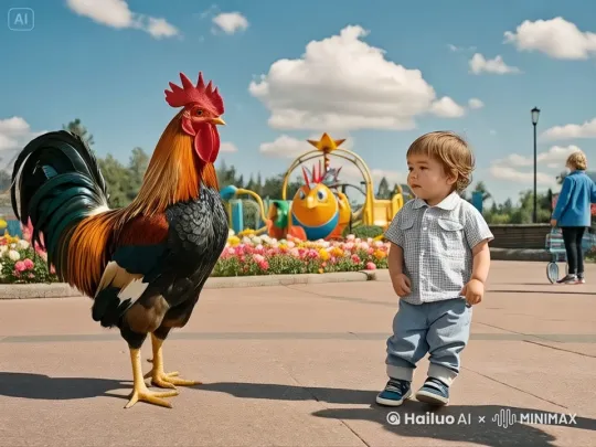 鸡和人史诗般的暴力打斗场面，镜头限随图片中的人和鸡拳打脚踢。快速暴力动作片，人和鸡的生死战，上下搏斗起落，电影级，人和鸡拳打脚踢动作非常快速，鸡和人打出幻影
 by Hailuo AI Video Generator