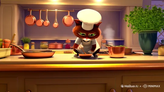 让一只猫做饭 by Hailuo AI Video Generator