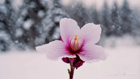 一颗寒梅在大雪中绽放 by Hailuo AI Video Generator