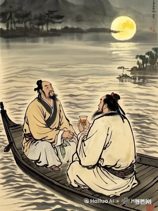 让水动起来，然后两个人在喝酒 by Hailuo AI Video Generator