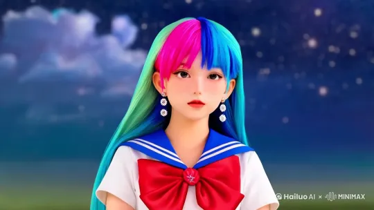 电影特效，小女孩化身成为美少女战士，周围散发着粉色的特效 by Hailuo AI Video Generator