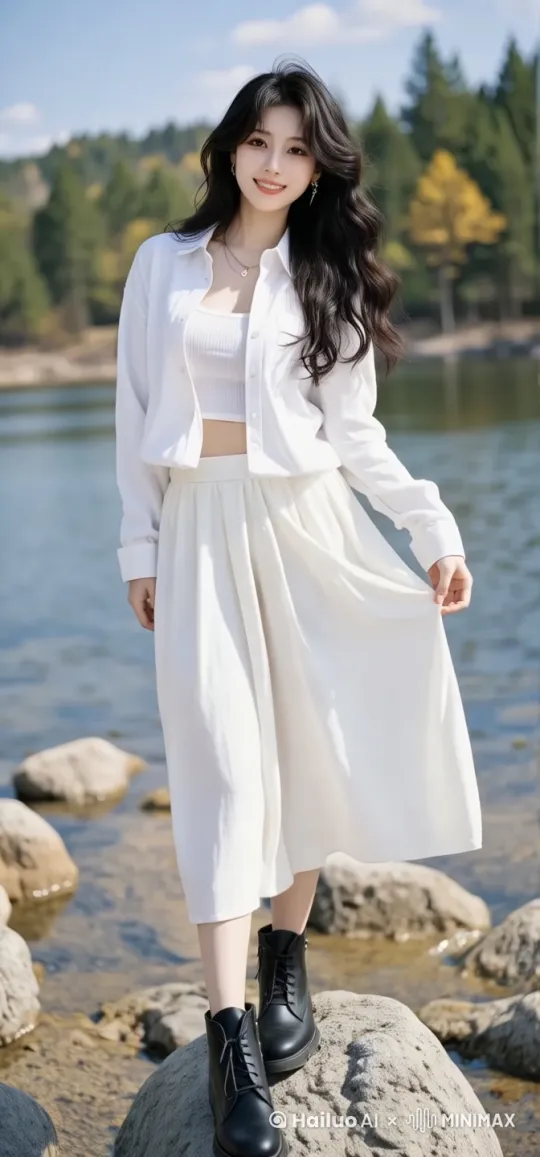 美女，起身向前走，镜头慢慢拉远，然后镜头慢慢拉近，惊鸿舞蹈，余晖蝶舞，自由恰似风中火，热情犹如焰里莲，(主体运动)人物做比较简单舞蹈动作，手部在胸前比心，步伐随节奏流畅移动，旋转跳跃，展示出自信和欢快的情感;(氛围)整个画面充满活力和愉悦 by Hailuo AI Video Generator
