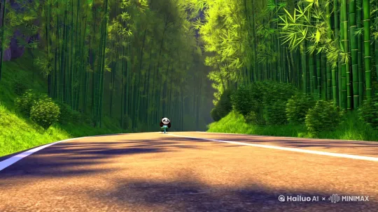 熊猫骑着车在路上行驶 by Hailuo AI Video Generator