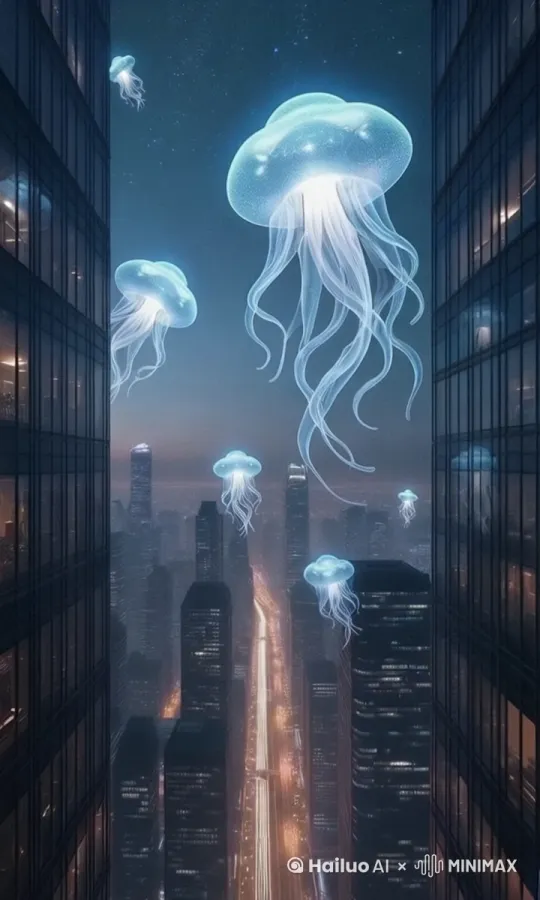 水母在空中自由游动 飘浮 by Hailuo AI Video Generator