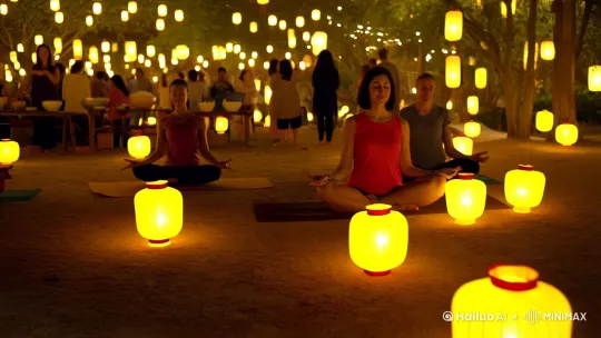 瑜伽伸展身心，元宵慰藉灵魂。在这团圆之夜，以瑜伽为笔，绘就生活的圆满画卷。“身无彩凤双飞翼，心有灵犀一点通”，愿这份心有灵犀的爱情，能在新的一年降临在你身旁。往后的日子，有人与你立黄昏，有人问你粥可温。蛇年顺遂无忧，生活满是甜蜜，身体活力满满，常与喜乐相伴！ by Hailuo AI Video Generator