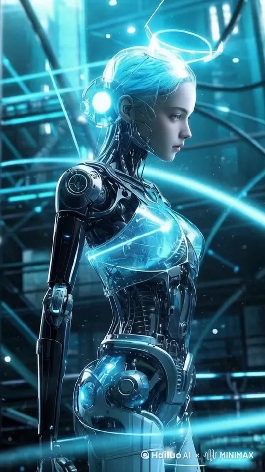 完美精致的机器人内部机芯闪烁，转件转向镜头与观众打招呼。 by Hailuo AI Video Generator