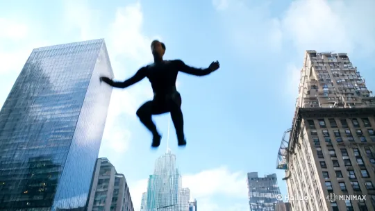 A superhero descended from the sky onto the streets of New York, kneeling on one leg with one hand hitting the ground in a handsome pose, then stood up and started walking. by Hailuo AI Video Generator