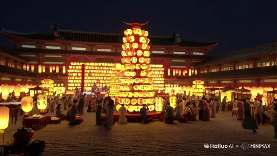 元宵节源于汉代，汉文帝为庆祝平定“诸吕之乱”，将正月十五定为与民同乐之日，后逐渐演变为节日。道教文化中，此日为“上元节”，天官赐福；佛教传入后，汉明帝倡导正月十五燃灯礼佛，形成赏灯习俗。古人以正月十五月圆象征团圆，衍生出吃汤圆、猜灯谜等传统，寄托对美满生活的祈愿，融合了宗教、民俗与农耕文化，成为传承千年的团圆盛会。 by Hailuo AI Video Generator