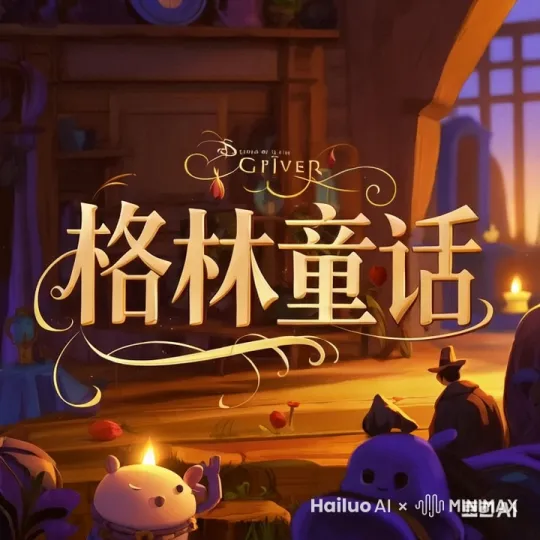 图中“格林童话”‘文字左右摆动，向下慢慢逐渐消失。 by Hailuo AI Video Generator