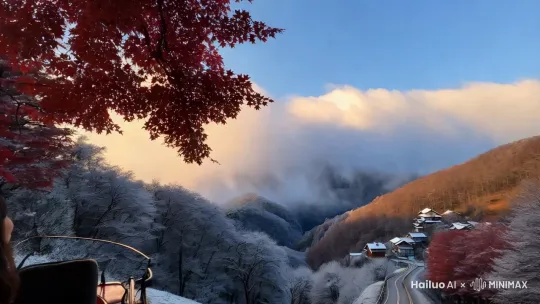 远上寒山石径斜，白云深处有人家，停车坐爱枫林晚，霜叶红于二月花。 by Hailuo AI Video Generator