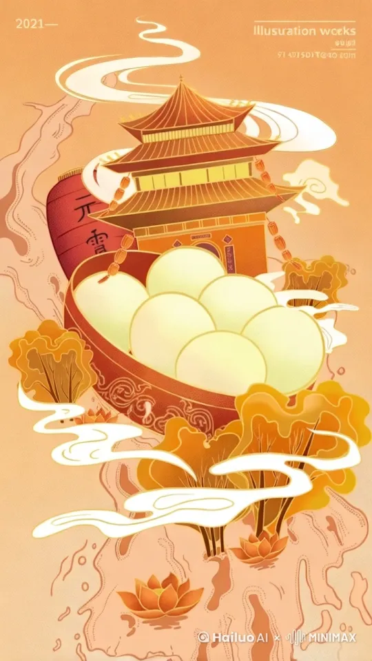 云雾缥缈，建筑，灯笼轻轻舞动 by Hailuo AI Video Generator