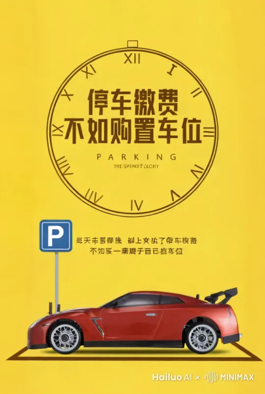 一个是回家四处找车位停车的业主，一个是拥有车位业主直接停好就回家的业主对比 by Hailuo AI Video Generator