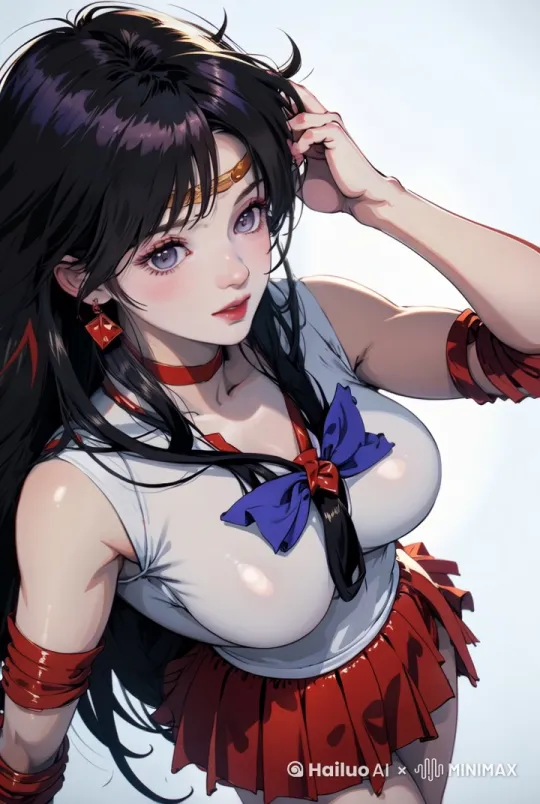 一个女孩轻微扭动，头发飘逸，裙角轻微摆动，眨眼，高品质 by Hailuo AI Video Generator