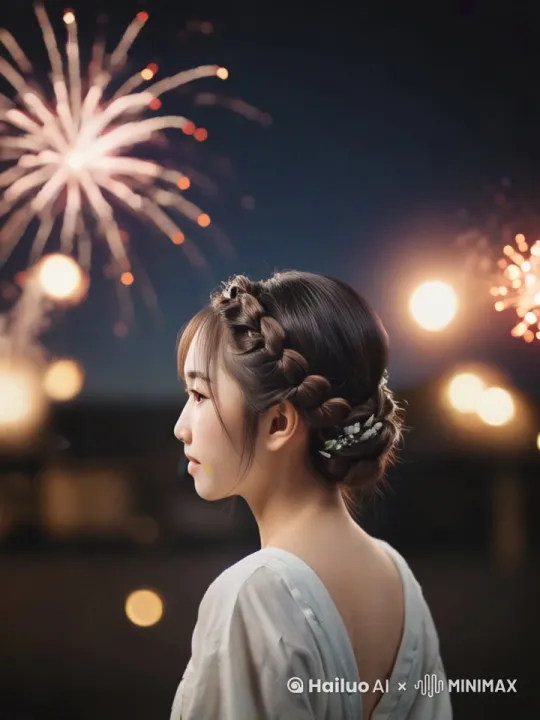 一个女孩在看烟花 by Hailuo AI Video Generator