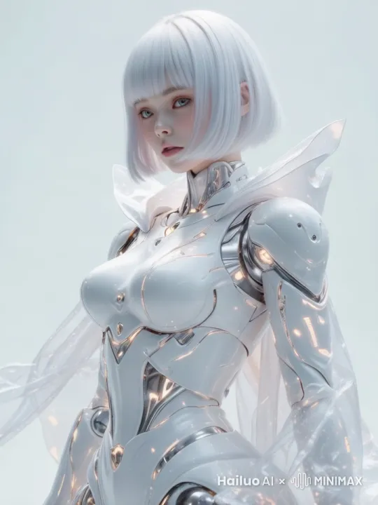 女孩 转头，眨眼，眼睛里亮起机械的光 by Hailuo AI Video Generator
