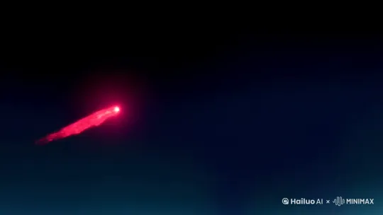 宇宙深空，一颗猩红色小行星划破黑暗，撞击地球瞬间的爆炸波席卷大陆。 by Hailuo AI Video Generator