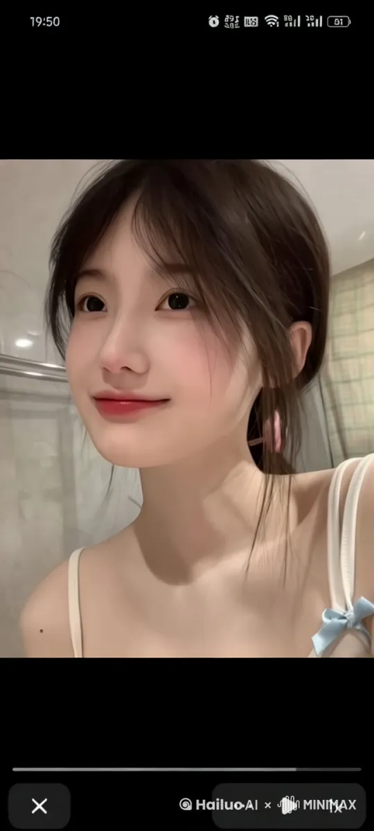 图片中的女孩被一根细长且光滑的黑色丝带勒紧脖子，她窒息挣扎 by Hailuo AI Video Generator