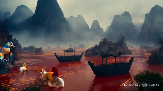 以下是一些适用于山海经风格短视频的提示词：
 
- 画面场景：神秘奇幻的上古山川，山峦云雾缭绕，色彩以古朴的青褐色、土黄色为主，弥漫着朦胧的迷雾，其间流淌着蜿蜒如带的赤红色河流，河上漂浮着奇异的黑木舟。
 
- 生物元素：人面鸟身的颙鸟，羽毛五彩斑斓，尖锐的爪子泛着冷光；九尾狐身姿矫健，九条尾巴如火焰般灵动，毛色以红、白、金三色交织，眼眸闪烁着狡黠的光芒。
 
- 氛围营造：整体氛围神秘而奇幻，光线似从远古的混沌中透出，隐隐带着神秘的符文光影，音效上可融入古老的钟鸣声、兽吼声以及风声呼啸，增强玄幻感。 by Hailuo AI Video Generator